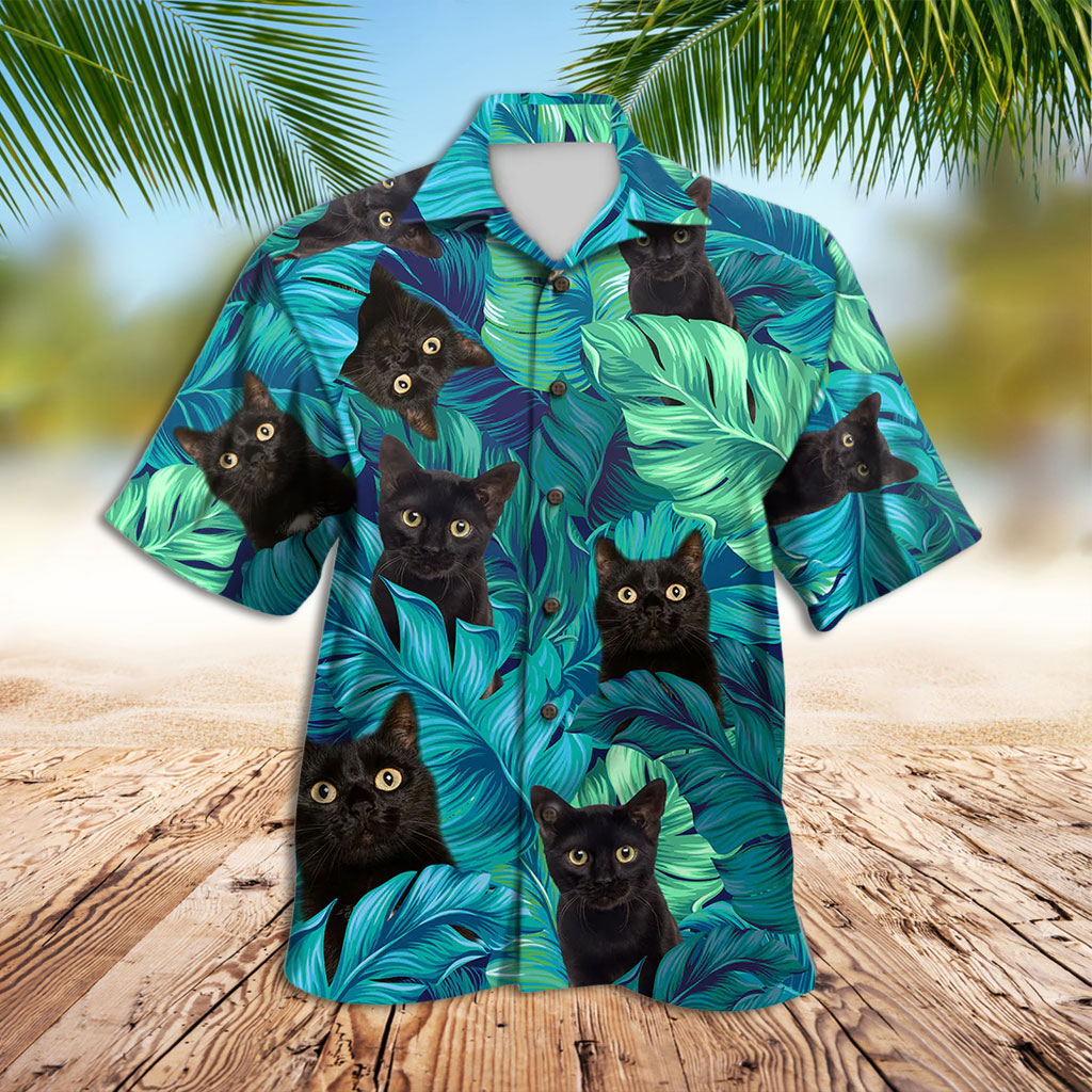 Cat Hawaiian Shirt Black Cat Palm Leaves Hawaiian Shirt