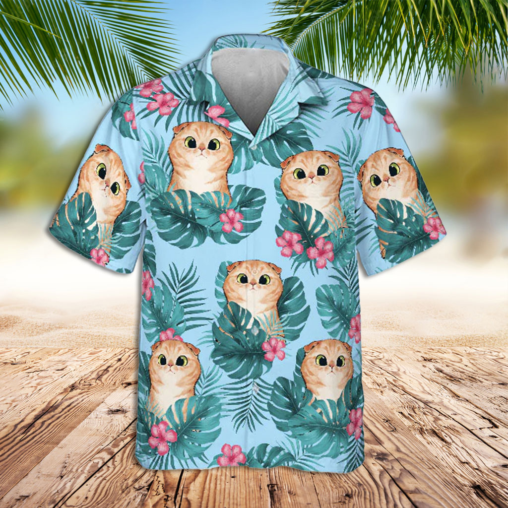 Cat Hawaiian Shirt Cats Flower Palm Leaves Hawaiian Shirt