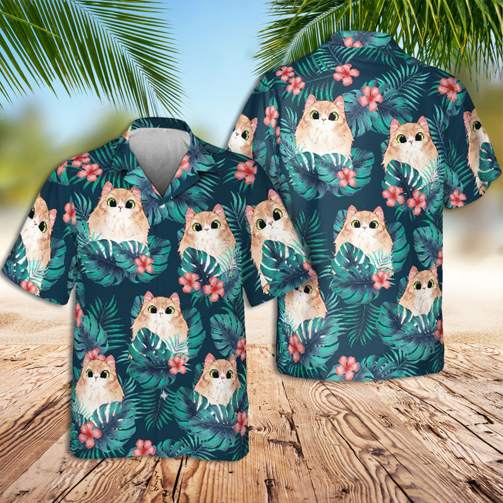 Cat Hawaiian Shirt Cats Palm Leaves Hawaiian Shirt