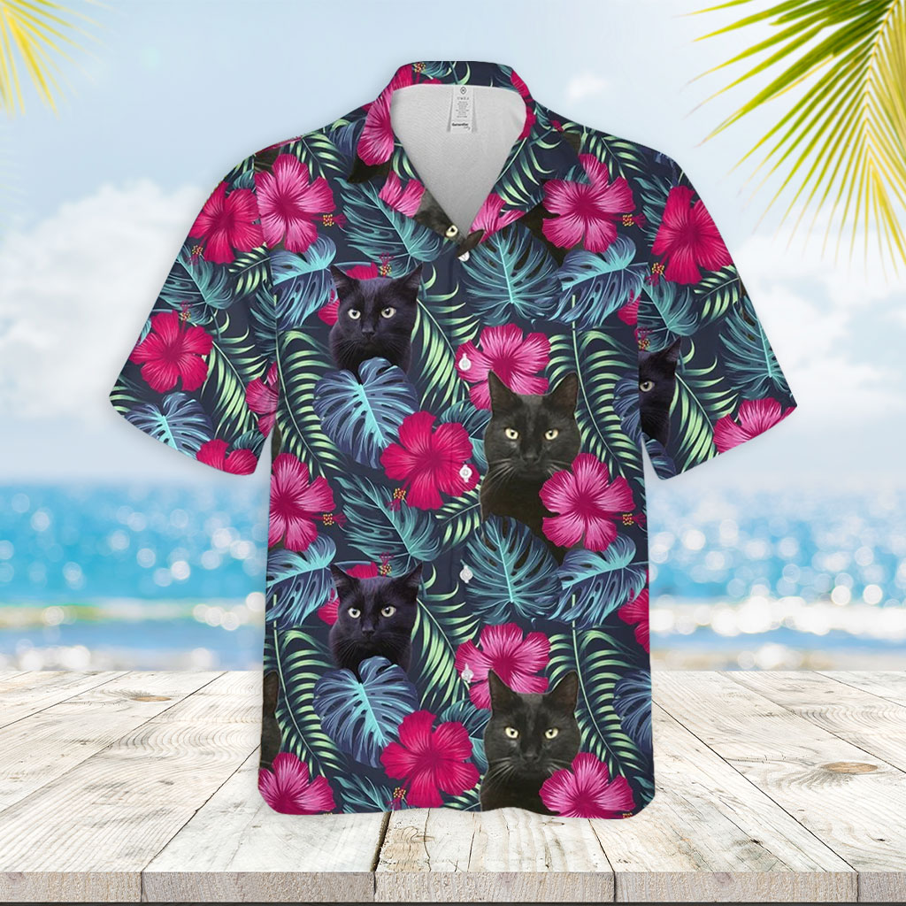 Cat Hawaiian Shirt Floral Tropical Black Cat Hawaiian Shirt
