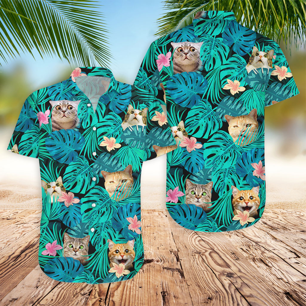 Cat Hawaiian Shirt Funny Cat Cute Tropical Leaves Hawaiian Shirt