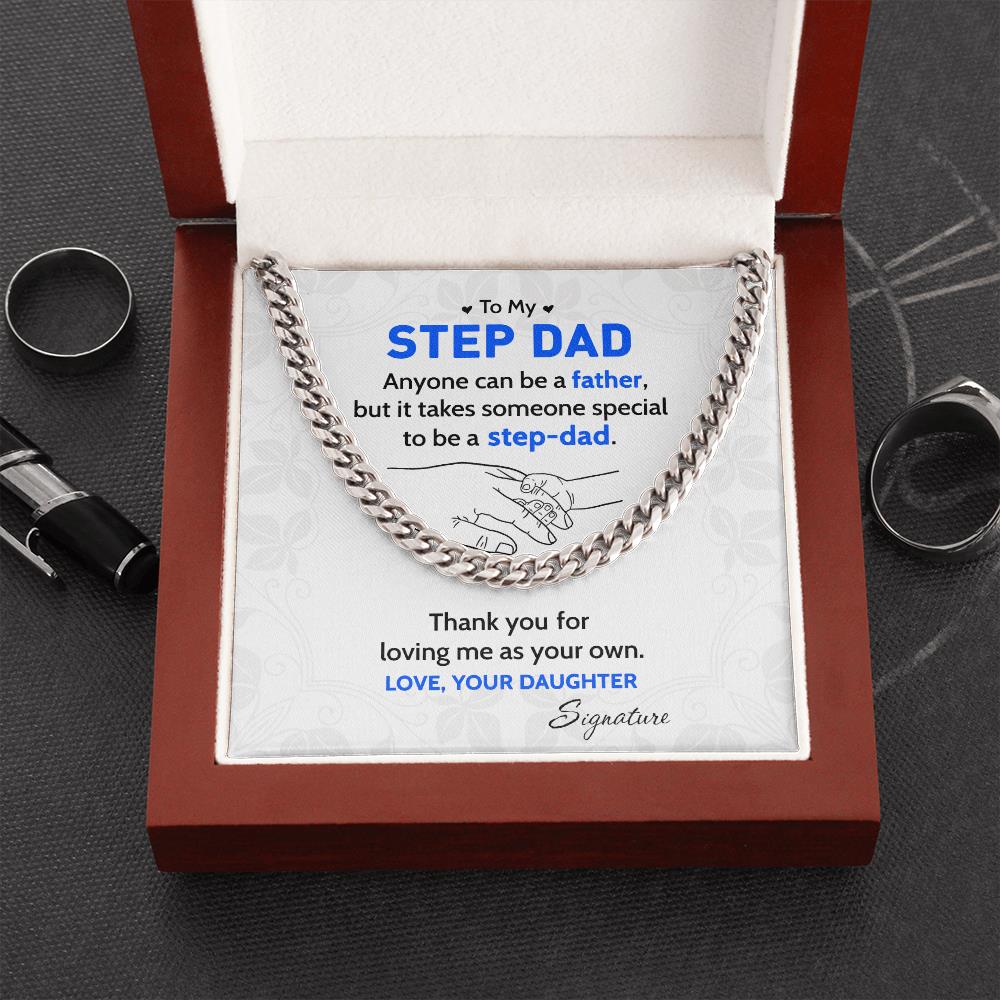 Custom Cuban Chain Thank You For Loving Me As Your Own Gift For Step Dad From Daughter