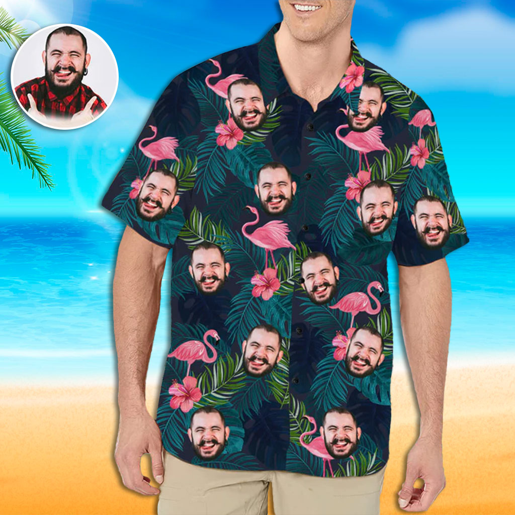 Hawaiian Shirt With Face Flamingo Leaves And Face Custom Photo Hawaiian Shirts