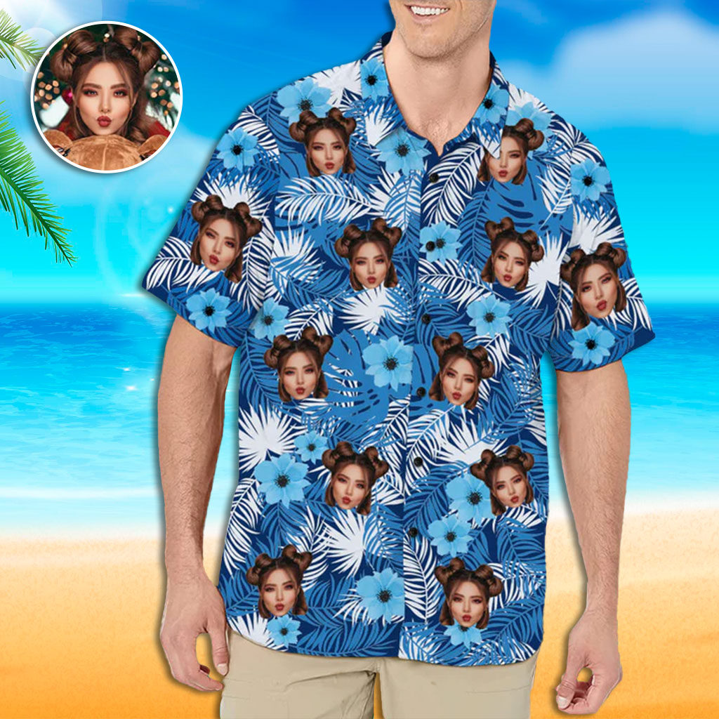 Hawaiian Shirt With Face Leaves Floral And Face Custom Photo Hawaiian Shirts