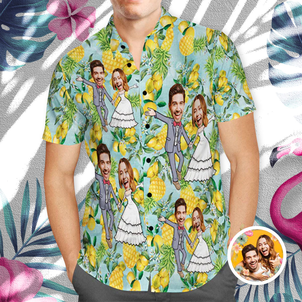 Hawaiian Shirt With Face Mango And Couple's Face Custom Photo Hawaiian Shirts