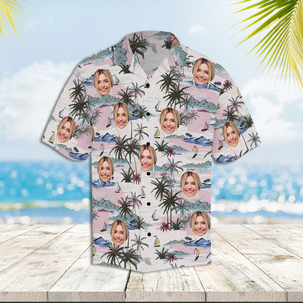Hawaiian Shirt With Face Pink Coconut Tree Custom Photo Hawaiian Shirts