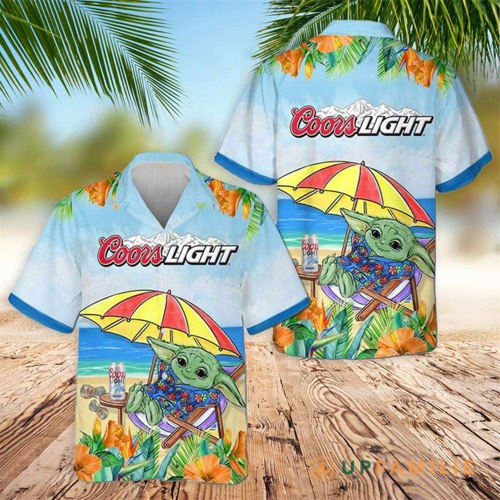 Coors Light Hawaiian Shirt Baby Yoda Beach Vibes In Light Blue Best Hawaiian Shirts