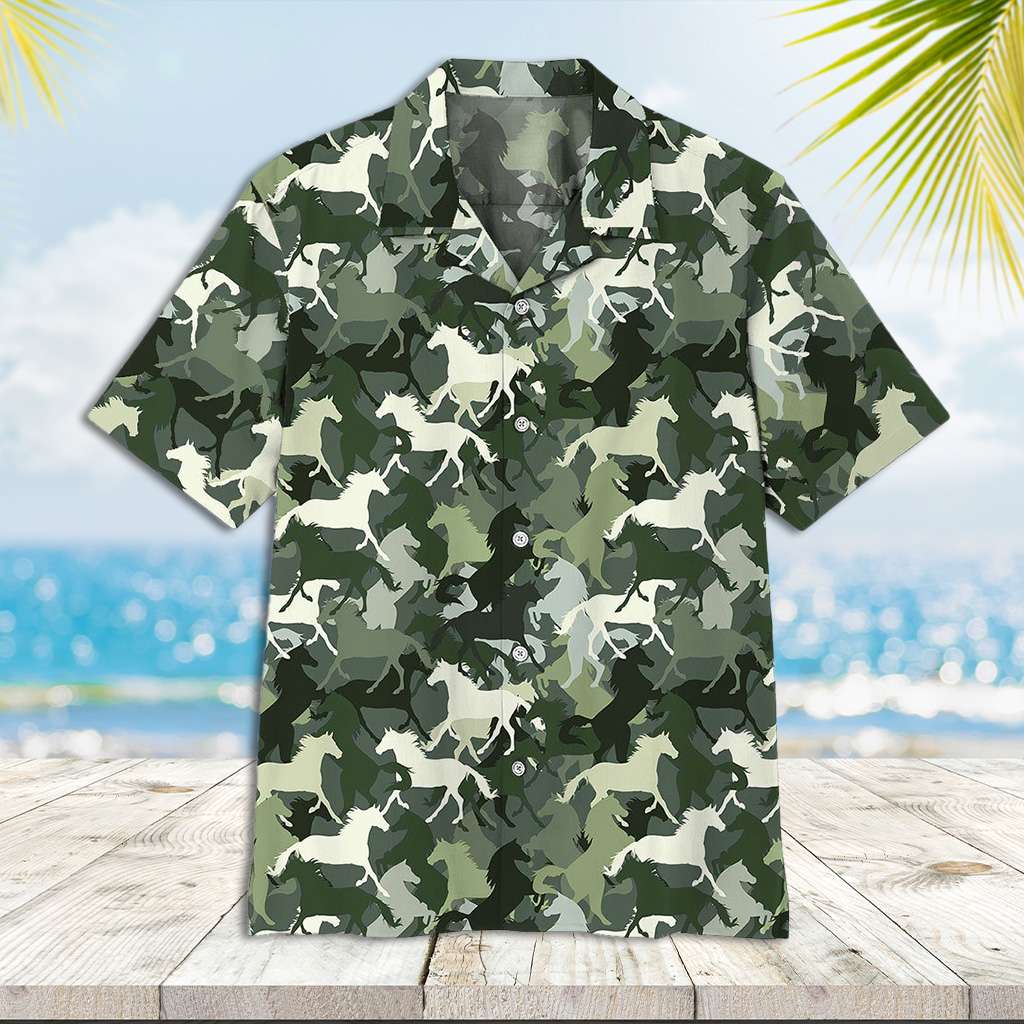 Camo Hawaiian Shirt 3d Horse Camo Hawaiian Shirt