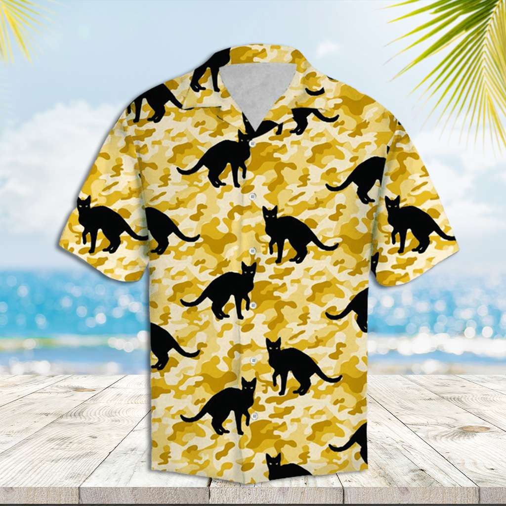 Camo Hawaiian Shirt Black Cat Camo Hawaiian Shirt