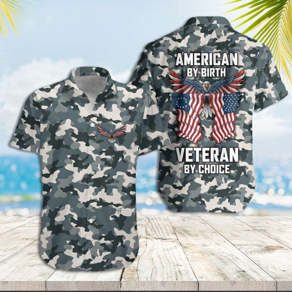 Camo Hawaiian Shirt Camo American By Birth Veteran Hawaiian Shirt