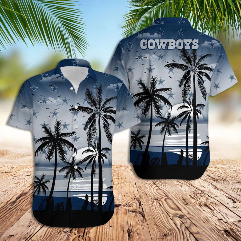 Dallas Cowboy Hawaiian Shirt Coconut Trees Sunset Hawaiian Shirt