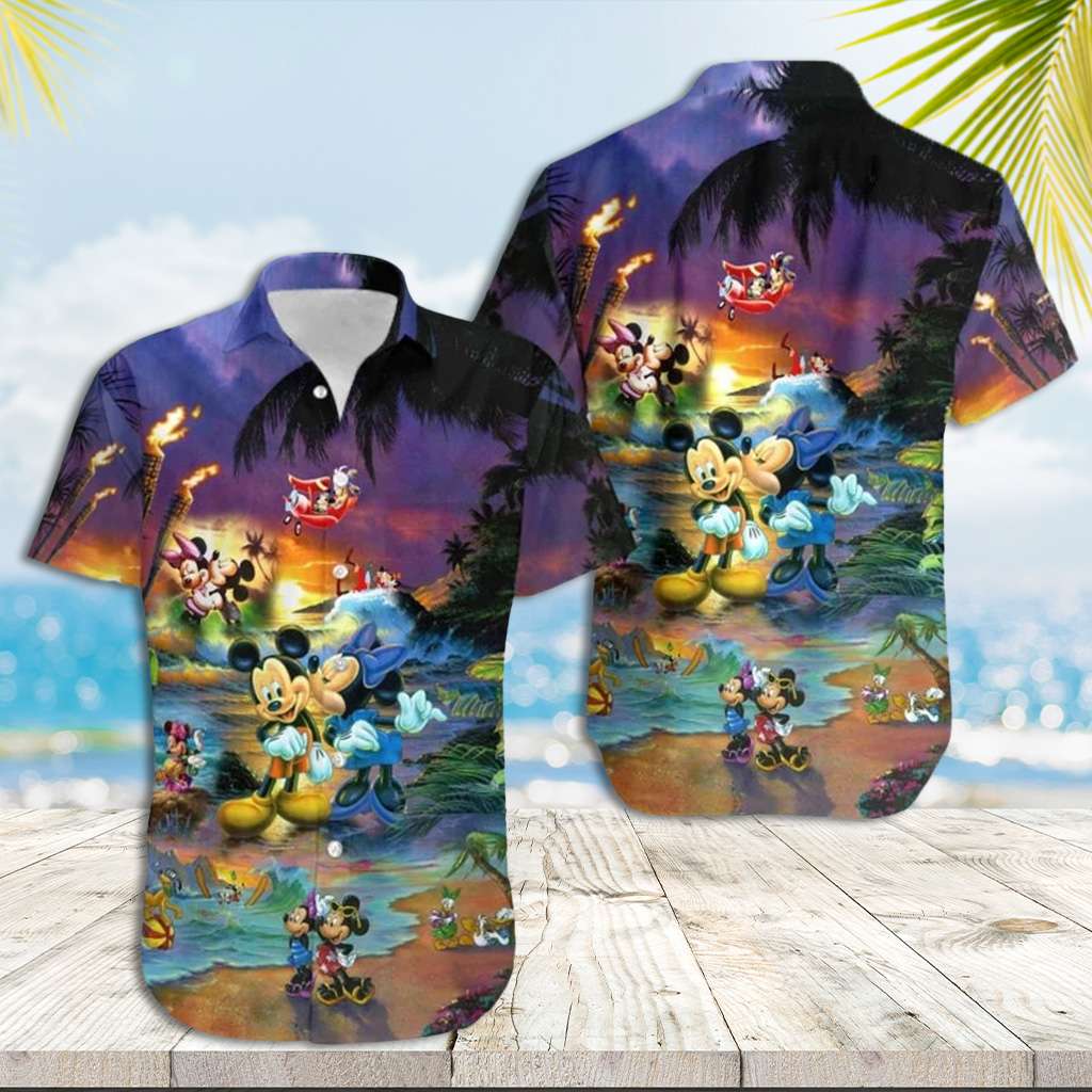 Mickey Mouse Hawaiian Shirt Mickey Minnie Sunset Beach Hawaiian Shirt