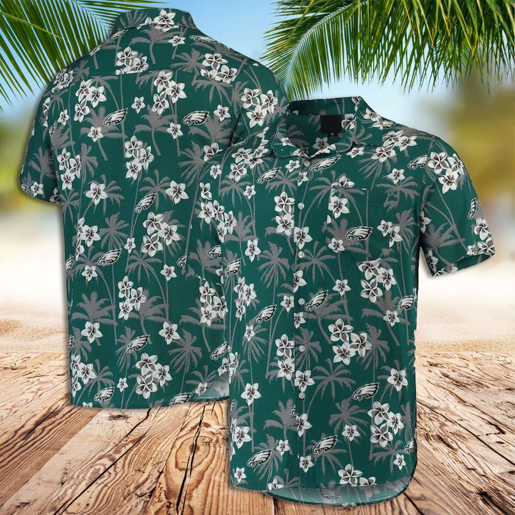 Philadelphia Eagles Hawaiian Shirt Green Floral Woven Hawaiian Shirt