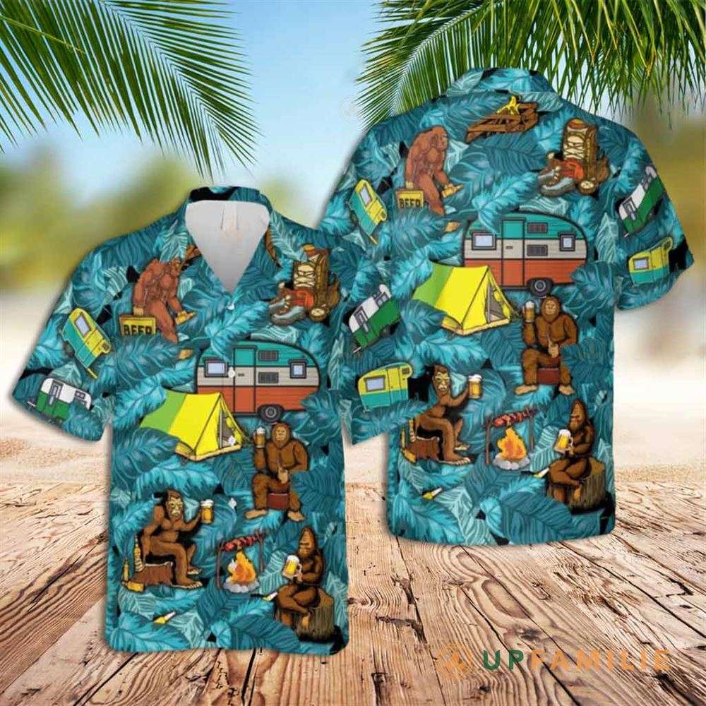Bigfoot Hawaiian Shirt Funny Bigfoot Drinking Beer Camping Best Hawaiian Shirts