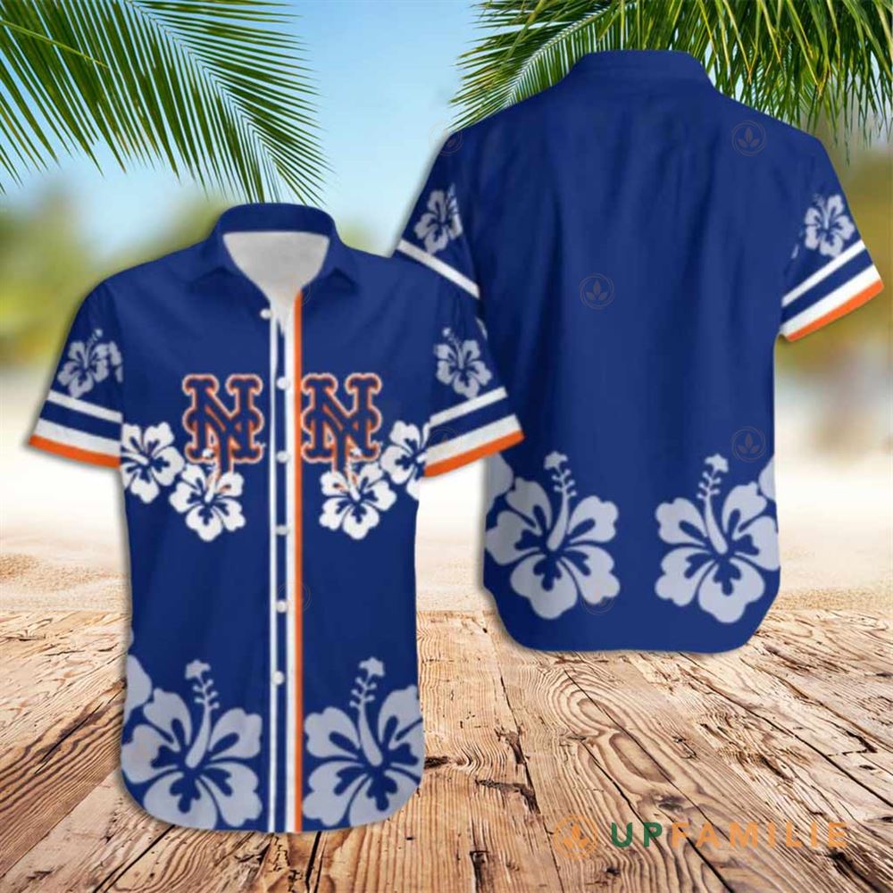 Mets Hawaiian Shirt New York Mets Hibicus And Logo Best Hawaiian Shirts