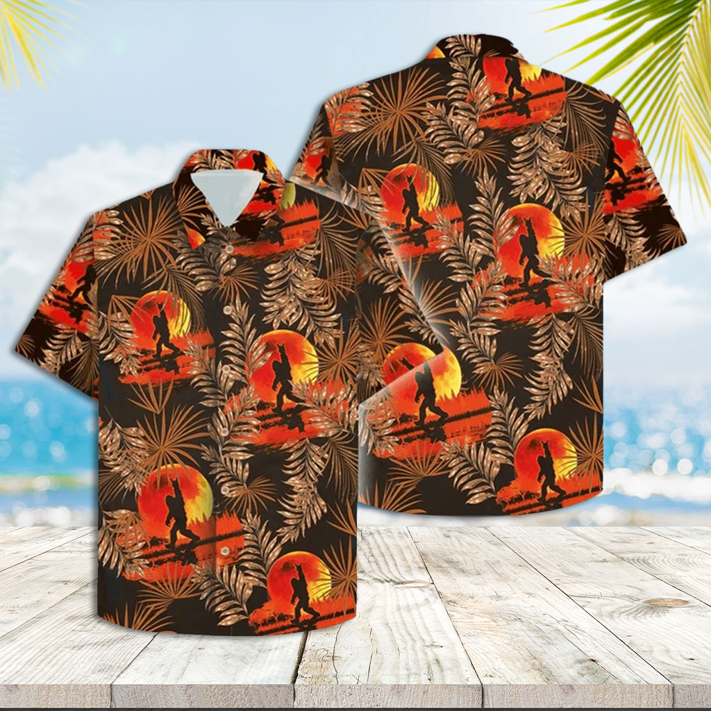 Orange Hawaiian Shirt Bigfoot At Sunset Hawaiian Shirt