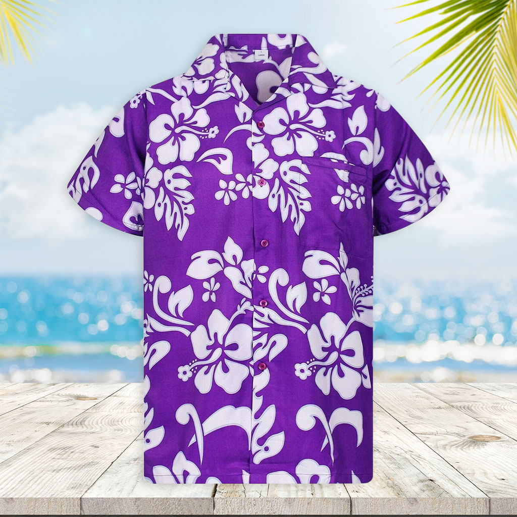 Purple Hawaiian Shirt Funky White Flower Purple Hawaiian Shirt