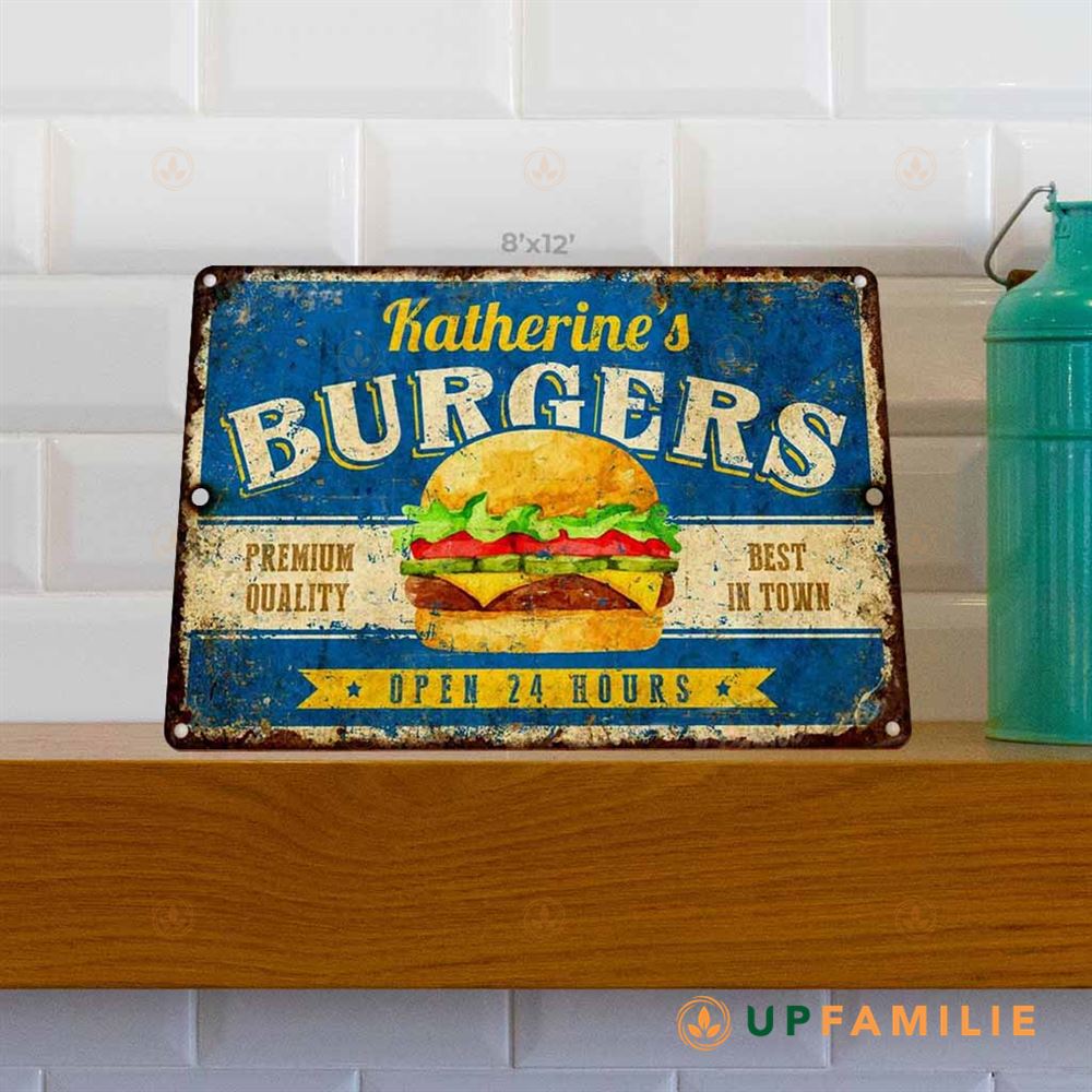 Kitchen Metal Sign Vintage Burgers Shop Personalized Metal Signs