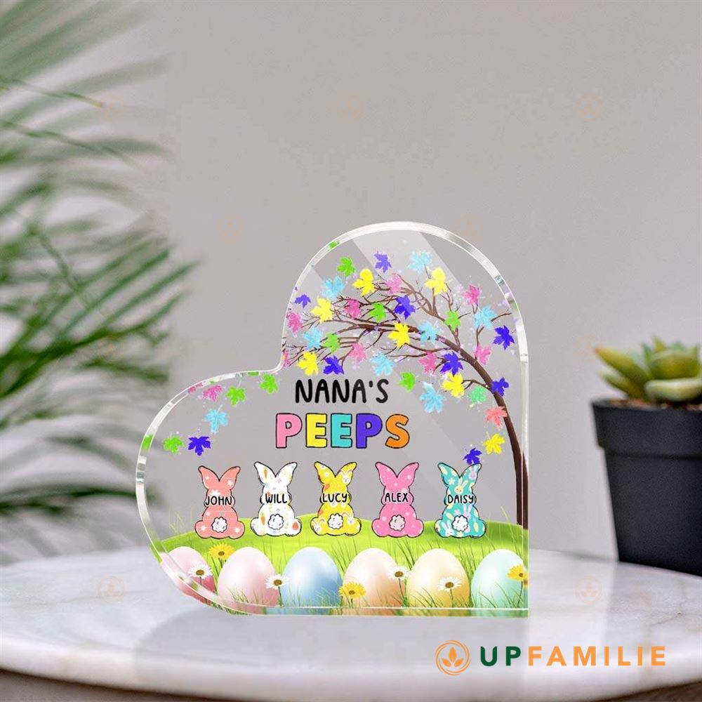 Nana’s Peeps Personalized Easter Grandma Peeps Heart Acrylic Plaque Easter Day Decoration