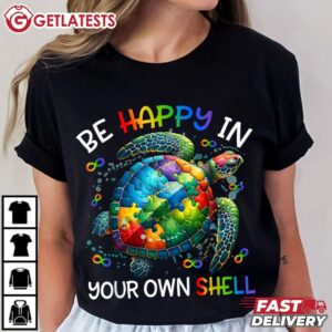 Autism Awareness Be Happy In Your Own Shell Puzzle Turtle T Shirt (4)
