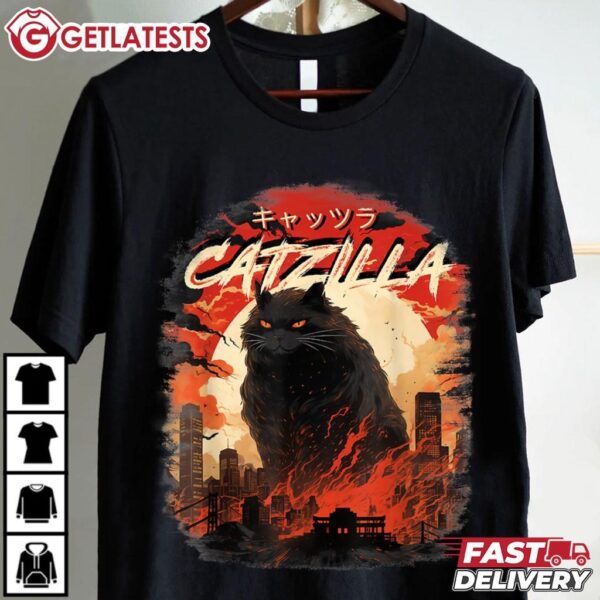 Catzilla Funny Cat Lover T Shirt (1)