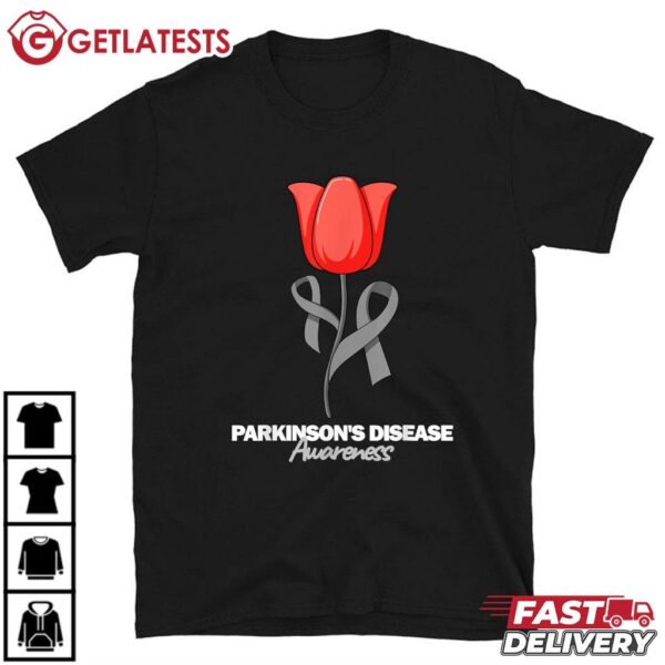 Parkinson's Disease Awareness April Month Red Tulip T Shirt (1)
