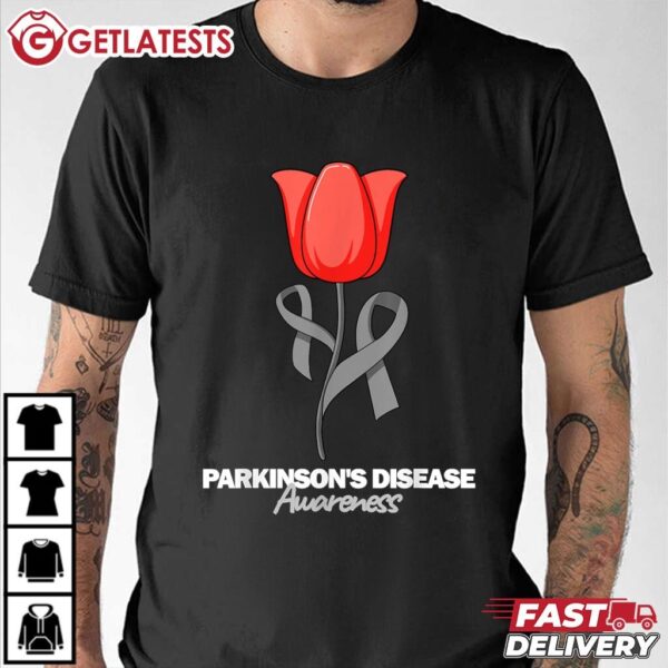 Parkinson's Disease Awareness April Month Red Tulip T Shirt (2)