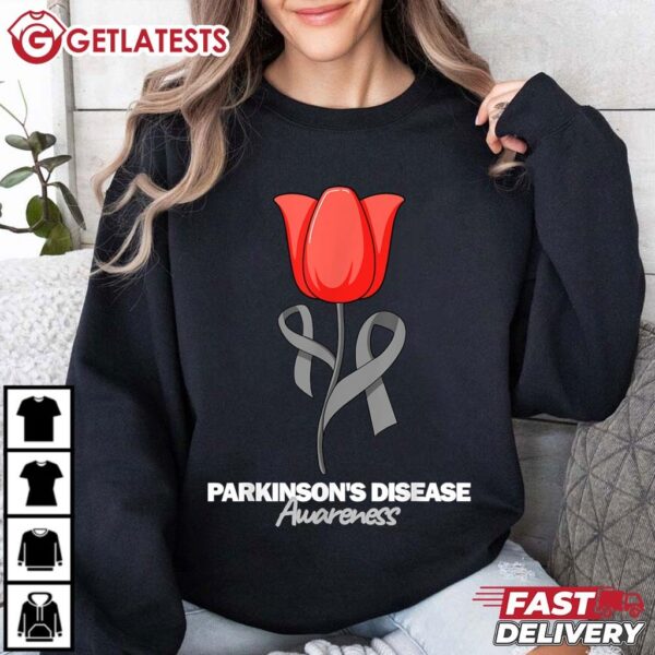 Parkinson's Disease Awareness April Month Red Tulip T Shirt (3)