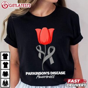 Parkinson's Disease Awareness April Month Red Tulip T Shirt (4)
