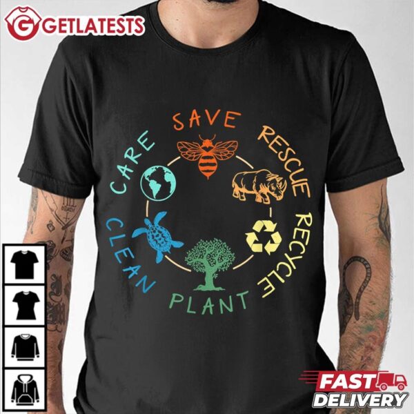 Save Bees Rescue Animals Recycle Plastic Earth Day 2024 T Shirt (2)