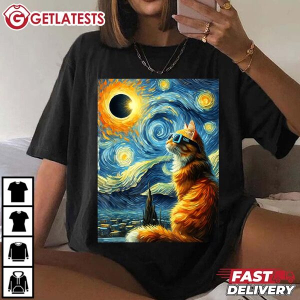 Total Solar Eclipse 2024 April 8 Cat Watching Totality Solar Eclipse T Shirt (3)
