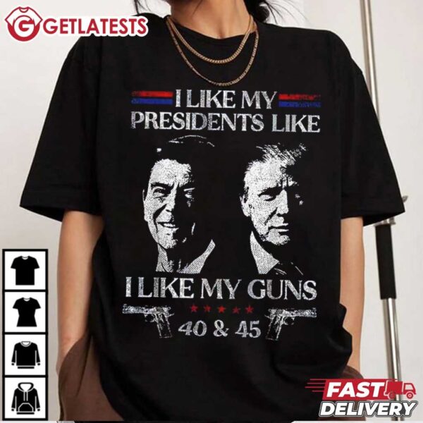 I Like My Presidents like I Like My Guns Reagan and Trump T Shirt (2)