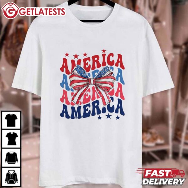 American Flag Coquette 4th of July T Shirt (1)