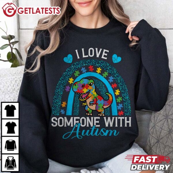 Autism Awareness I Love Someone With Autism Dinosaur T Shirt (3)