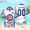 Chicago Cubs Flower Pattern Custom Name And Number Hawaiian Shirt