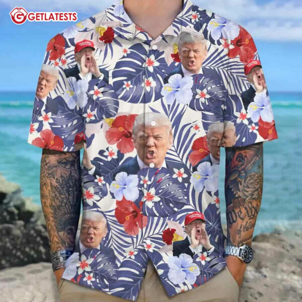 Trump Funny Face Tropical Hibiscus Hawaiian Shirt (1)