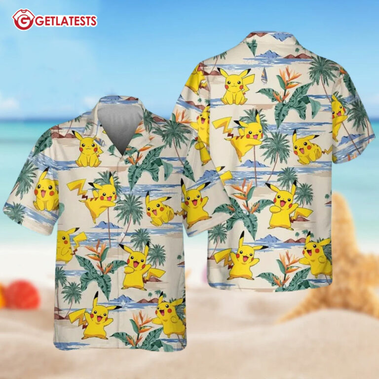 Pikachu Eevee Flower Yellow Hawaii Aloha Shirt