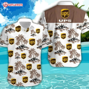 UPS Express Service Palm Tree Island Pattern Hawaiian Shirt