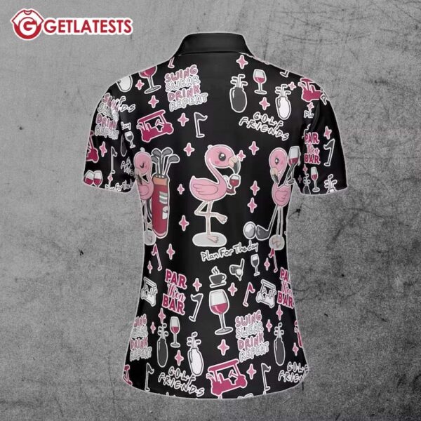 Flamingo Golf And Wine In Black Seamless Funny Women Polo Shirt (3)