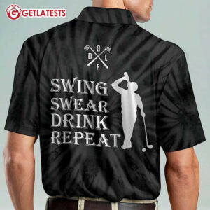 Swing Swear Drink Repeat Golf Lover Gift Custom Name Polo Shirt (1)