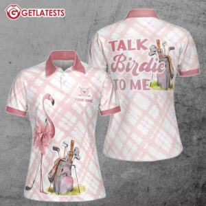Talk Birdie To Me Flamingo Golf Custom Name Polo Shirt (2)