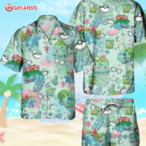 Fushigidane Bulbasaur Pokemon Ball Tropical Hawaiian Shirt and Shorts