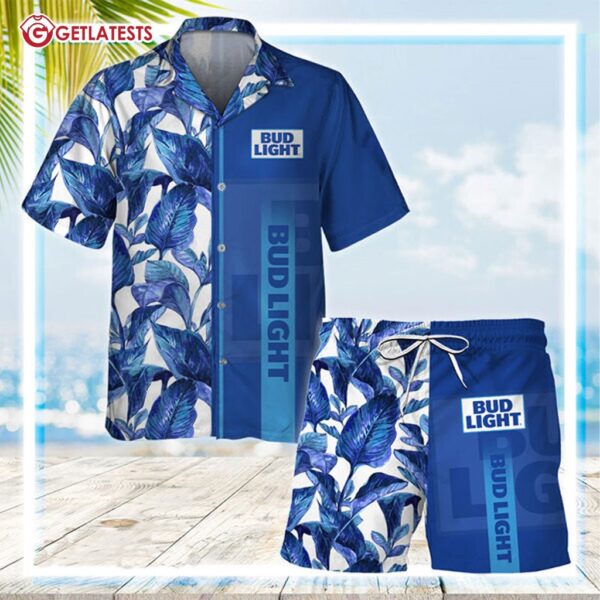 Bud Light Tropical Leaf Hawaiian Shirt And Shorts