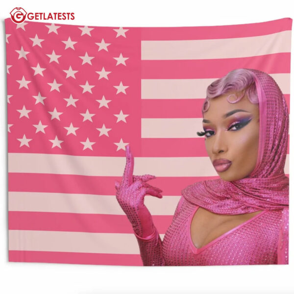 Megan Thee Stallion Pink American Flag Wall Tapestry (2)