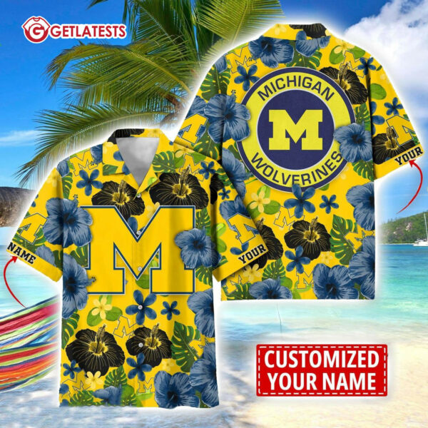 Michigan Wolverines Floral Pattern Custom Name Hawaiian Shirt