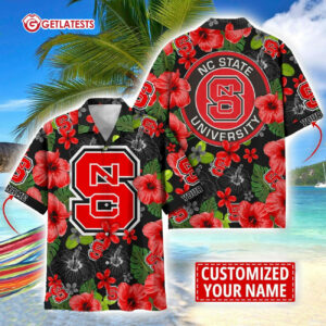 NC State Wolfpack University Floral Pattern Custom Name Hawaiian Shirt