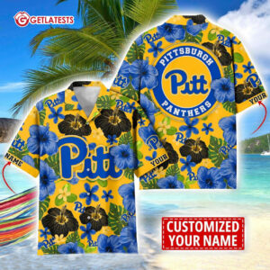 Pittsburgh Panthers Flower Pattern Custom Name Hawaiian Shirt