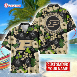 Purdue Boilermakers Flower Pattern Custom Name Hawaiian Shirt