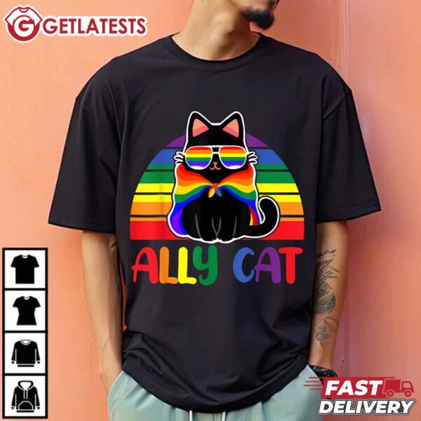 Ally Cat Be Kind Gay Rainbow Funny LGBTQ Flag Gay Pride T Shirt (2)