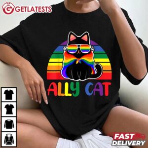 Ally Cat Be Kind Gay Rainbow Funny LGBTQ Flag Gay Pride T Shirt (4)